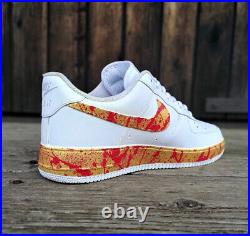 Nike Air Force 1 Custom Bloody Gold? Red Splatter White Shoes Sneakers Mens