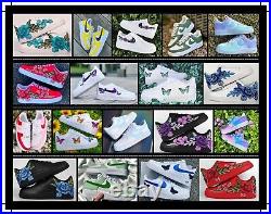 Nike Air Force 1 Custom Light & Dark Blue Splatter? Swoosh White Shoes Mens