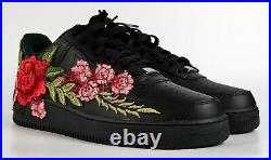 Nike Air Force 1 Custom Shoes Black Rose Red Flower Floral Low Men Women Kids