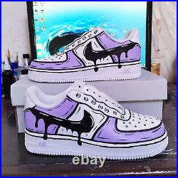 Nike Custom Air Force 1 Lilac Cartoon Shoes Black Drip Swoosh Purple Men Women