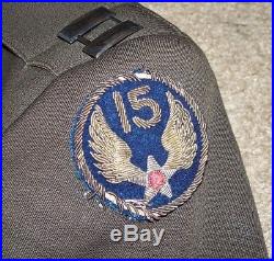 ORIGINAL ID'D WW2 15th AIR FORCE 51 MISSION PILOT'S JACKET With WINGS, CRUSHER CAP