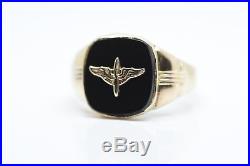 ORIGINAL WWII Pilots Ring 10k Solid Gold U. S. Army Air Corps Air Force Onyx WWI