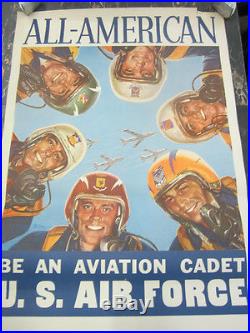 Orig Old Military Poster ALL-AMERICAN Be an Aviation Cadet U. S. AIR FORCE USAF