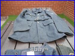 Original RAF WW2 style enlisted man's uniform tunic, trousers, sidecap, 1948 dated