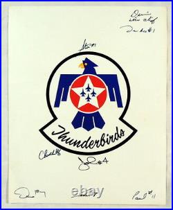 Original Signed US Air Force Thunderbirds Print with 7 Jet Plane Pilot Autographs