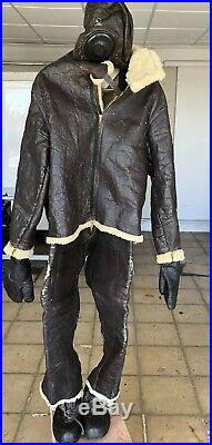 Original WW2 Bomber Jacket Pants Boots Gloves Cap Sheepskin Leather US Air Force
