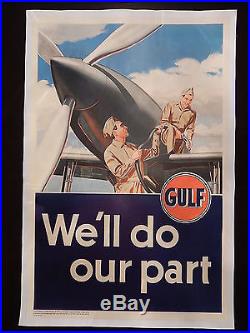 Original WWII Aviation Gulf Oil Spitfire Army Air Corps Force Poster RARE