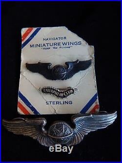 Original WWII US Army Air Force Silver Caterpillar Club Pin Navigator Wings Lot