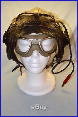 PERFECT WWII Army Air Force Flight A-11 Leather Helmet AN 6530 Goggles Receivers