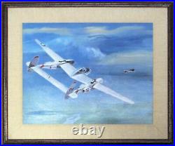 P-38J Lightning original aviation painting by Gunnar Anderson framed WW2