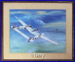 P-38J Lightning original aviation painting by Gunnar Anderson framed WW2