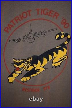 Patriot Tiger 1990 Military vtg USAF Westover AFB Thin t shirt Air Force Lg