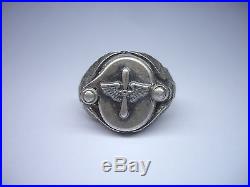 Rare Vintage Us Army Air Force Prop Wings Sterling Silver Sweetheart Locket Ring