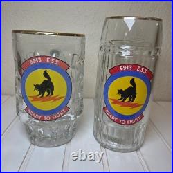 RARE Vintage 6913 ESS USAF Black Cat Beer Mugs Pair 0.5L Cold War Elec. Warfare