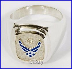 RING UNITED STATES AIR FORCE STERLING SILVER SIGNET STYLE WITH. 03ct DIAMOND