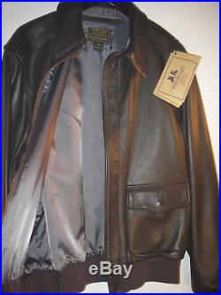 Rare WILLIS & GEIGER Air Force US Army A2 Brown Leather Flight Jacket Sz 46 NWT