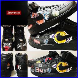 SUPREME AIR FORCE 1 MID BLACK NBA TEAMS SS18 BOX LOGO SOLD OUT Size 11