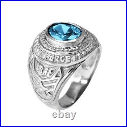 Solid 10k White Gold US Air Force Men's CZ Birthstone Ring
