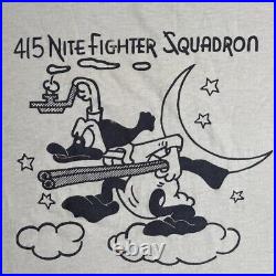 True Vintage 418th NIGHT FIGHTER Squadron Shirt USAF WW2 Size XL Donald Duck