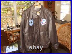 Type A-2 USAF Brown Leather Flight Jacket Size large, USAF patches