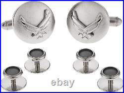 USAF Air Force Eagle Device Cufflinks and Studs Formal Set in Silver with Presen
