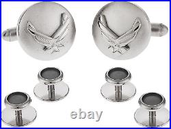 USAF Air Force Eagle Device Cufflinks and Studs Formal Set in Silver with Presen