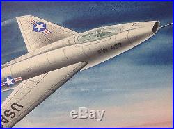 USAF F-100 Super Sabre Jet Fighter Original Watercolor Painting Circa 1960's