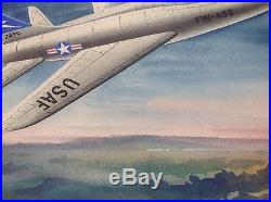 USAF F-100 Super Sabre Jet Fighter Original Watercolor Painting Circa 1960's
