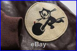 USAF Felix The Cat Patch Leather Sleeves A-1 Flight Jacket Men's Woolen Outwear