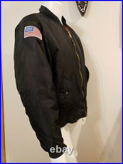USAF MA 1 Flight Jacket Sz L Flyer Bomber Black Reversible Maverick Top Gun