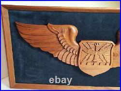 USAF Navigator Wings Wood Hand-Carved Framed Wall Display Made in Philippines