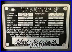 USAF SR-71 Blackbird Signed By Chief Test Pilot Robert Gillilan Framed Print Coa
