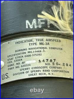 USAF Sperry ME-3A True Airspeed Indicator Cold War B-47 B-52 Bomber Cockpit