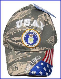 USAF United States Air Force USA Flag Digital ACU Camo Embroidered Cap Hat