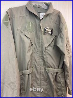 USAF coveralls flyers summer fire resistant men's 27/p green 42L LT Col name tag