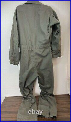 USAF coveralls flyers summer fire resistant men's 27/p green 42L LT Col name tag
