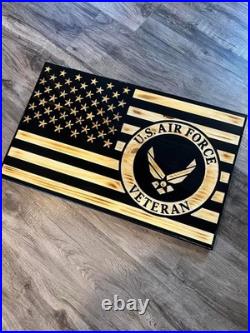 US Air Force American Flag! 24 X 16 CNC Machined Rustic Wooden