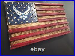 US Air Force Challenge Coin Display Holder Shelf Handmade Wood Rustic Flag Gift