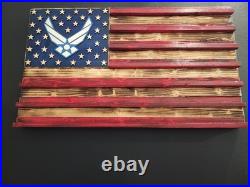 US Air Force Challenge Coin Display Holder Shelf Handmade Wood Rustic Flag Gift