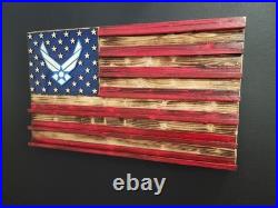 US Air Force Challenge Coin Display Holder Shelf Handmade Wood Rustic Flag Gift