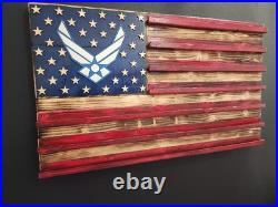 US Air Force Challenge Coin Display Holder Shelf Handmade Wood Rustic Flag Gift