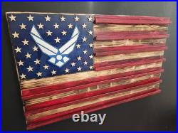 US Air Force Challenge Coin Display Holder Shelf Handmade Wood Rustic Flag Gift