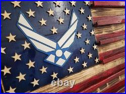 US Air Force Challenge Coin Display Holder Shelf Handmade Wood Rustic Flag Gift