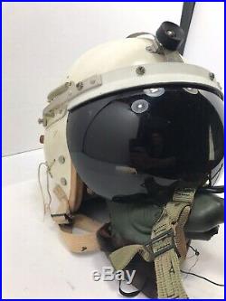 US Air Force USAF P-4A Pilot Flight Helmet White Visor Mic Cord and oxygen mask