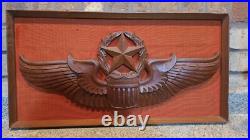 US Air Force Wooden Hand Carved Command Pilot Wings USAF Award Badge Emblem