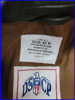 US Military Avirex Type A-2 Brown Leather AF Flight Bomber Jacket 42R Used Nice