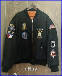 U. S. Air Force Flight Jacket. 2xl Bomber Black Reverse Orange Usaf Warrior B1 B2