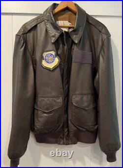 U. S. Air Force Saddlery leather flight jacket 44L Mobile Air Command patch 1980s