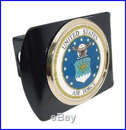 United States Air Force USAF Black with Gold Seal Emblem Trailer Hitch Cover Fit