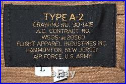 Us Army Air Force Flyers Men's Leather Bomber Type A-2 Jacket Size 48 Long